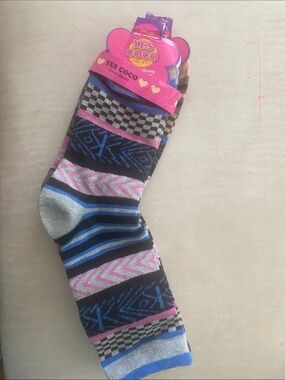 3 PCS Xhilaration Multicolor Geometric Crew Socks - Tan, Black, Blue, Pink Unsx